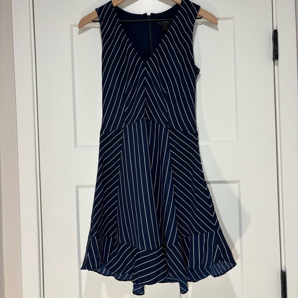 J. Crew Navy and White Striped Fit and Flare Dress